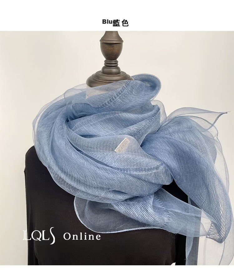 Lagur Lightweight Thin Double-Layer Silk Blend Beige Scarf Shawl for Women Spring Autumn Fashion Shawl Blue 9