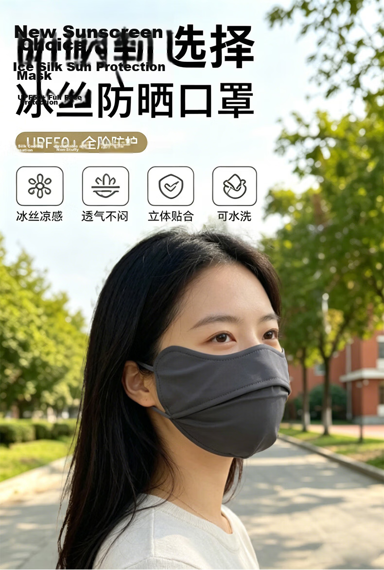 GRGN Sunscreen Mask Summer UV Protection Unisex Ice Silk Breathable 3D Full Face Sunshade Cycling Mask 1