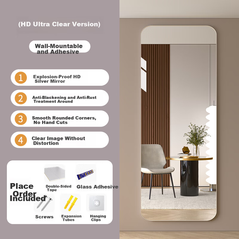 Musangfu Self-Adhesive Full-Length Wall Mirror for Home Bedroom Dressing Makeup Hanging Mirror