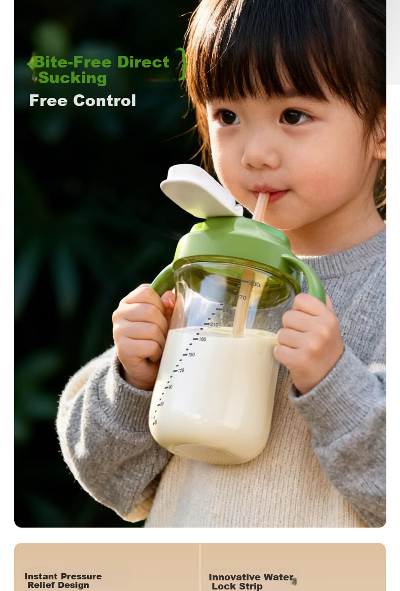 Qikibao Baby Growth PPSU Feeding Bottle Set 240ml Straw Direct Drinking for 6+ Months Imitation Breast Milk Children's Festival Gift 6