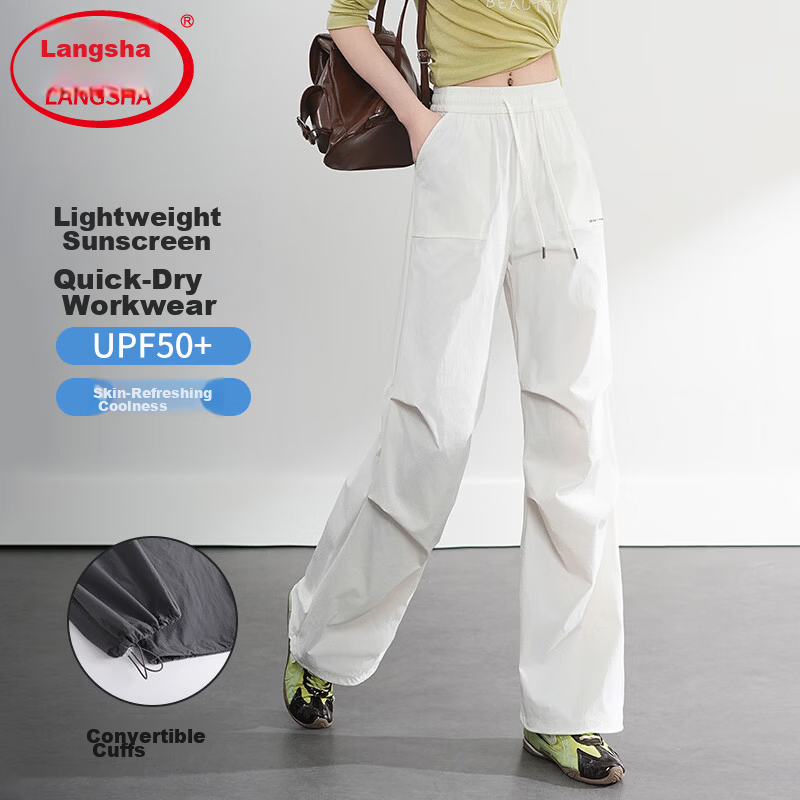 Langsha Women's Outdoor Work Pants Summer Thin Breathable Quick-Dry Ice Silk Sun Protection Tactical Hiking Straight-Leg Trousers