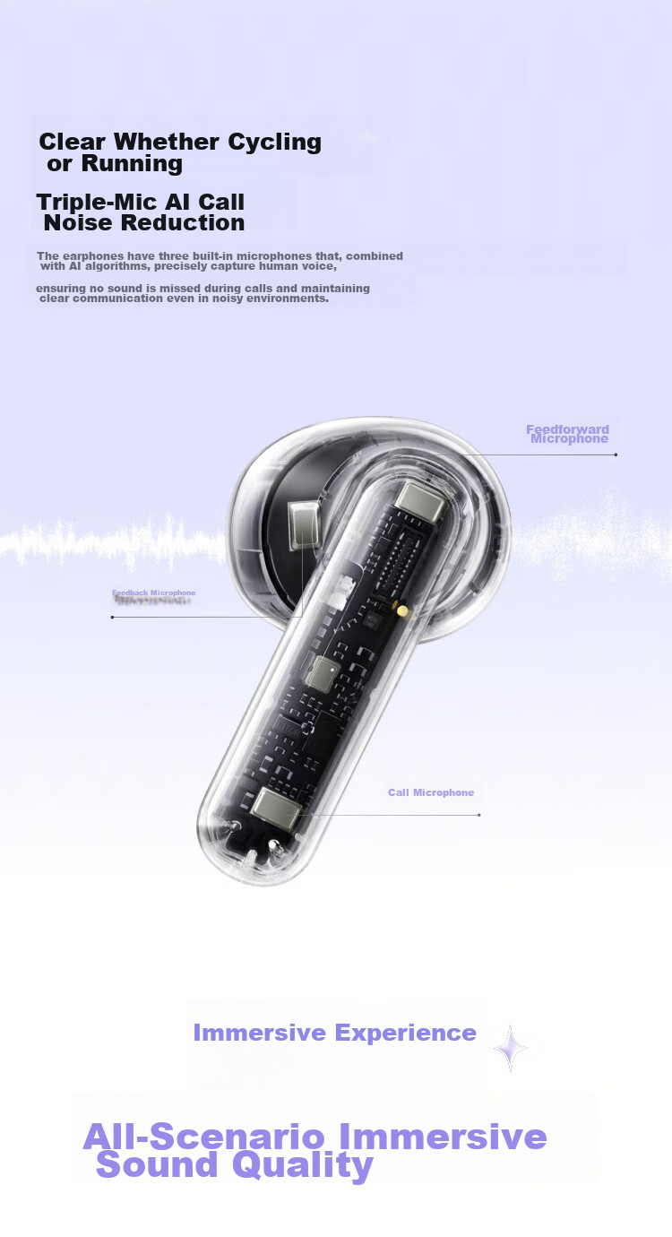 OPPO Enco Air5s True Wireless Noise-Cancelling Bluetooth Earphones Semi-In-Ear Comfortable Noise Reduction Universal for Huawei Xiaomi OnePlus Apple Starlight Edition Starlight Purple 6