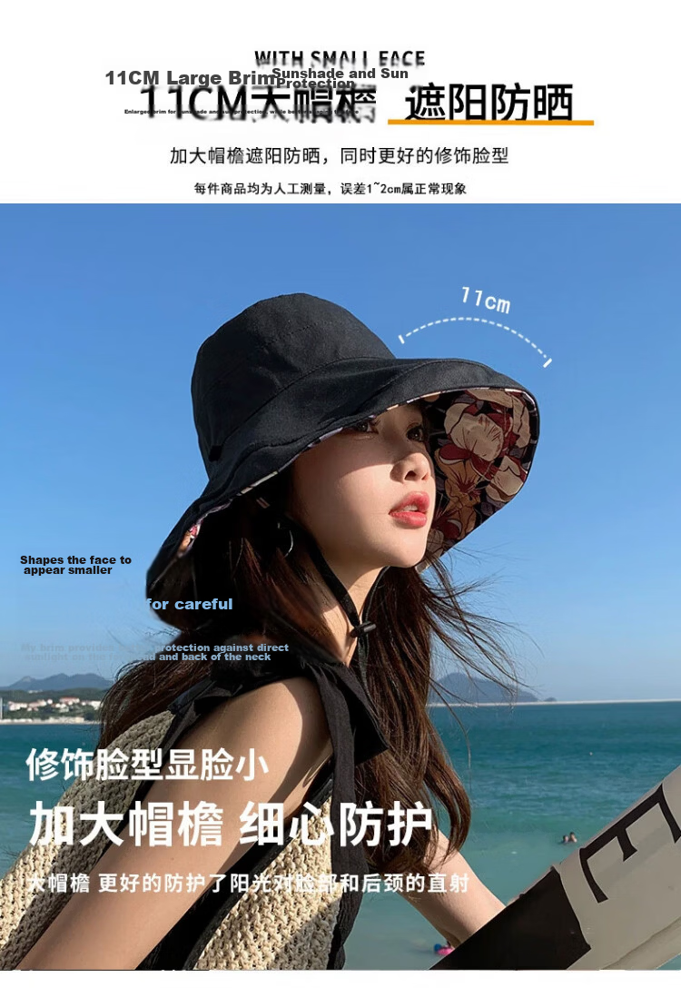 Xueqiman Double-Sided Sunshade Fisherman Hat for Women, UV Protection, Spring and Summer Outdoor Travel, Face-Covering Wide Brim, Foldable Sun Hat 2