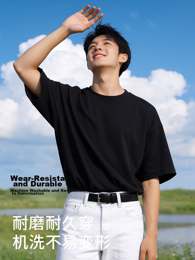 Nanjiren Men's Summer Heavyweight Pure Cotton Short Sleeve T-Shirt Basic Casual Solid Color Half Sleeve Top 11