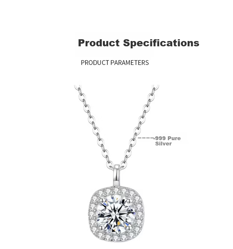 Kovny [With GRA Certificate] Pure Silver Small Sugar Cube Necklace for Women with Moissanite Pendant Birthday Valentine's Day Gift for Girlfriend 9