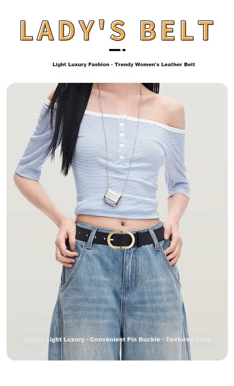 CARTELO Women's Leather Belt Denim Waist Belt Korean Style Fashion Versatile Pin Buckle Belt Birthday Gift for Girlfriend 1