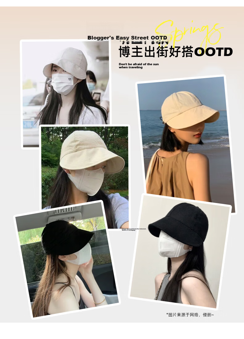 CACUSS Women's Foldable Summer Fisherman Hat Outdoor Sun Protection Large Head Circumference Mountaineering Sun Hat Slim Face Black Large 7