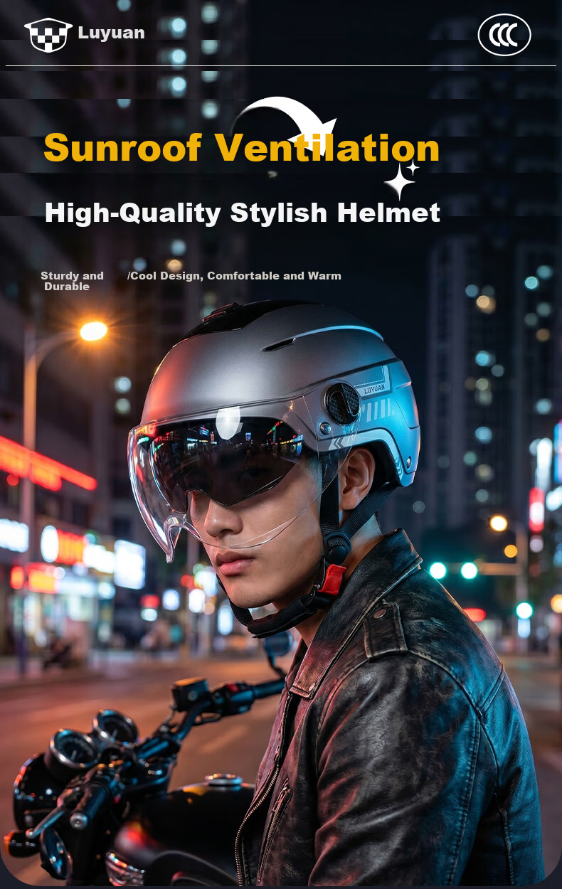 Luyuan Electric Bike Helmet Summer Zero-Pressure Sunroof Breathable New National Standard Class A 3C Certified Electric Motorcycle Safety Helmet Four Seasons Unisex Purple-3C Long Visor 1