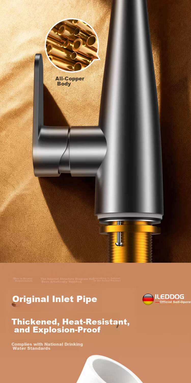 ILeddog [Germany] All-Copper Kitchen Sink Faucet with Hot and Cold Water, 2-in-1 Pull-Out Filter Faucet CPCL 12