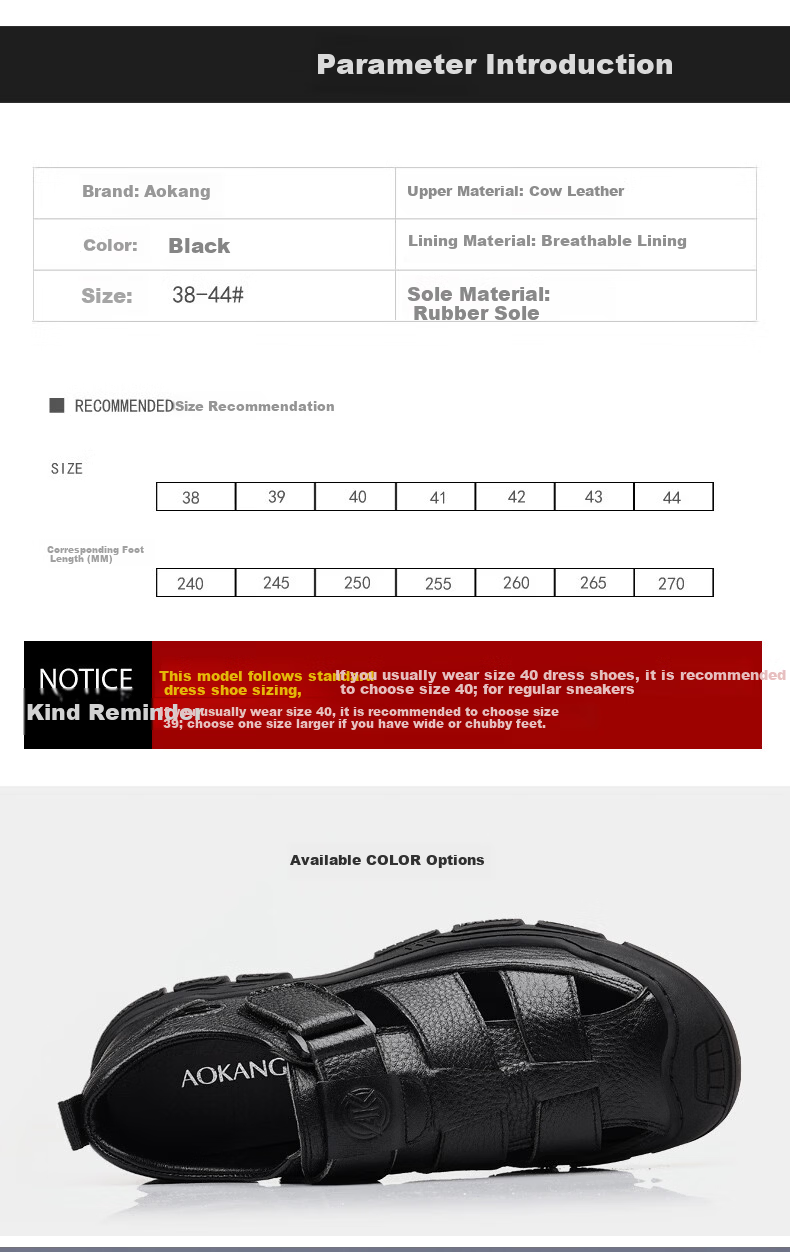 Aokang Father's Day Summer Perforated Shoes Men's Casual Leather Shoes Business Commute Hollow Leather Sandals Men's Black Size 44 6