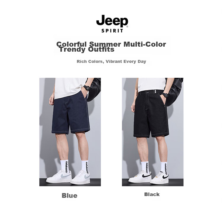 JEEP SPIRIT Men's Blue Denim Shorts Summer Straight Loose American Style Casual Five-Point Pants Size 36 5