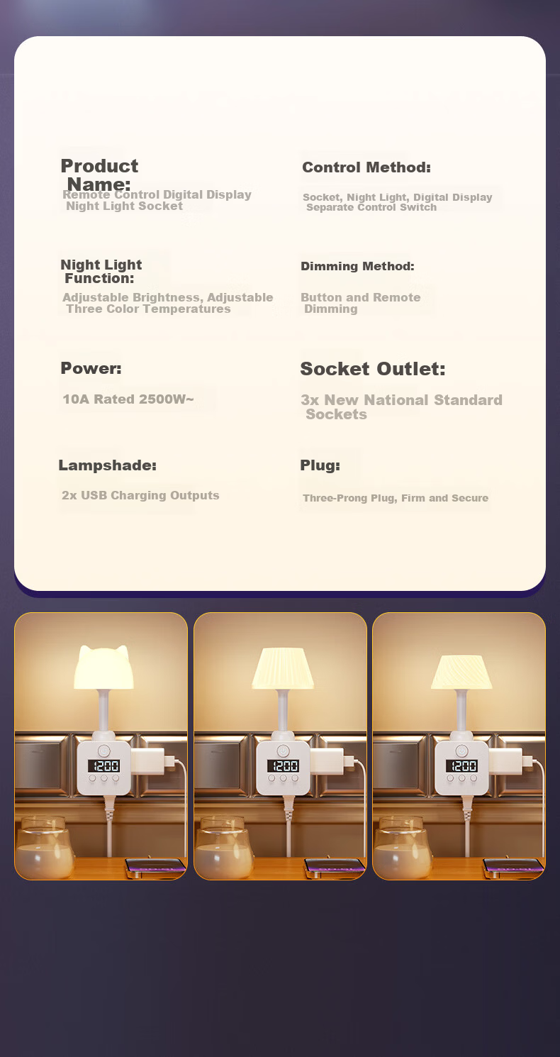DUPAI Smart Remote Control Eye Protection Night Light Integrated Socket Bedside Table Lamp Bedroom Baby Nursing Maternity Baby Sleep Lamp 22