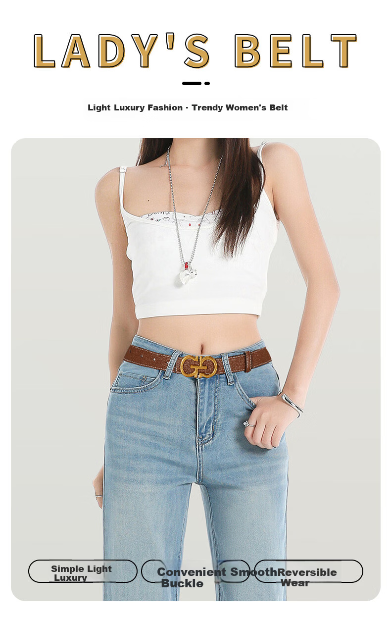 CARTELO Double-Sided Genuine Leather Women's Jeans Belt Smooth Buckle Plate Buckle Pin Belt Birthday Gift for Girlfriend 1