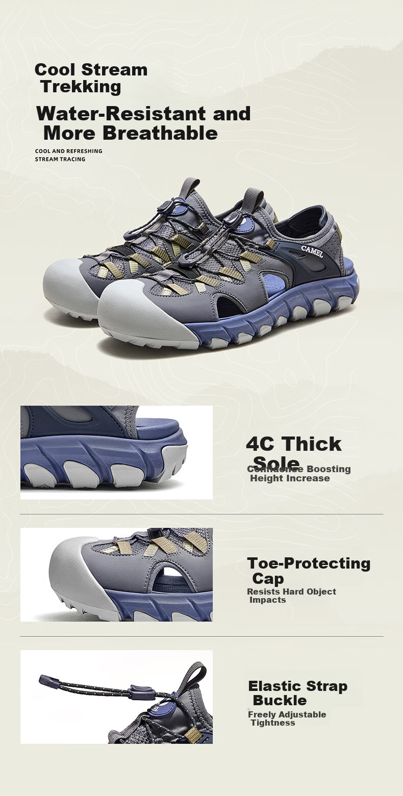 CAMEL Summer Breathable Height-Increasing Outdoor Casual Hiking Sandals G16M076035 Suede Blue 43 3