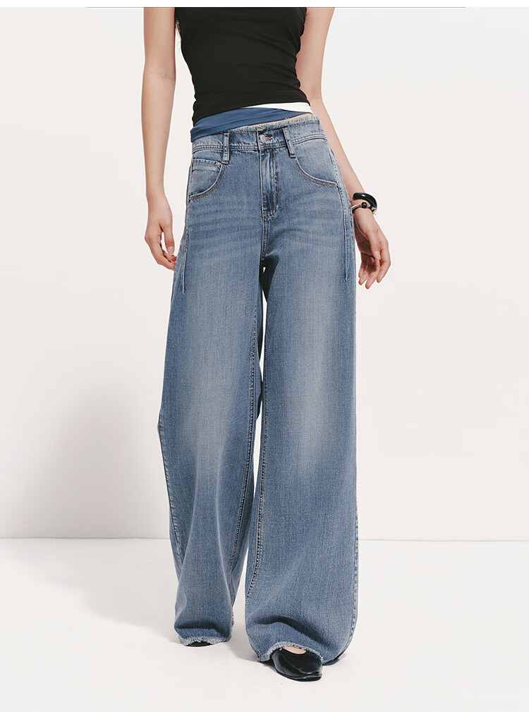 Semir Senrou Women's Summer Cool Antibacterial Loose Hemp Wide-Leg Jeans 2026 Trousers 109326124001 27