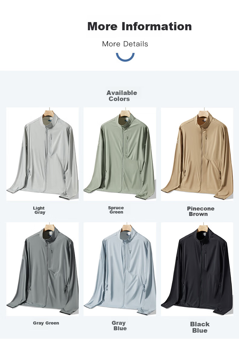 ROMON Men's Summer Thin Quick-Dry Ice Silk Breathable Stand Collar Executive Jacket Quick-Dry Coat 001 Light Gray L 8