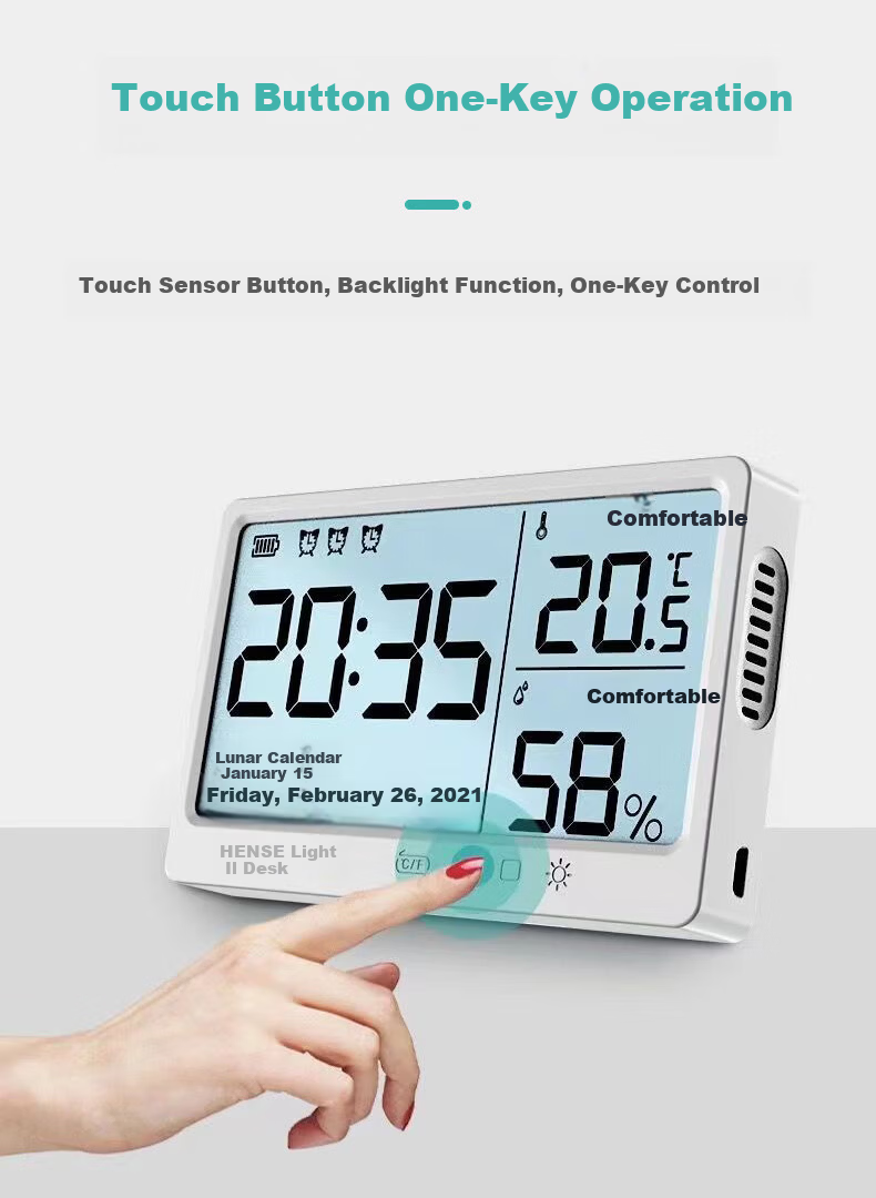 Hense Temperature And Humidity Magnetic Electronic Clock, Living Room Kitchen Timepiece, Desktop Digital Display Screen, Student-Specific Wake-Up Device, HAMY12 Rechargeable Model 11