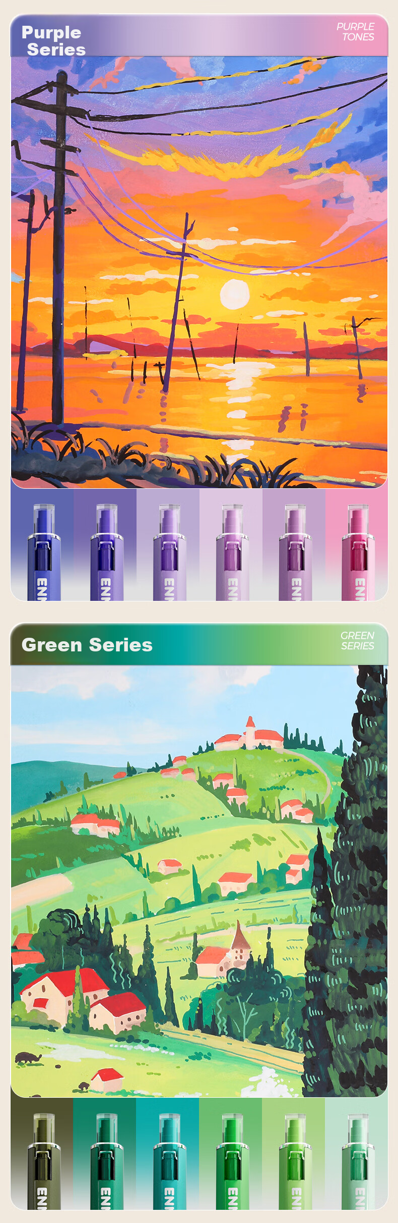 Enmy Rainbow Acrylic Liner Pen Classic Colors 6-Color/Box Professional Watercolor Art Click-Action Fine Tip Painting Pen High-Quality Full Set Marker 3