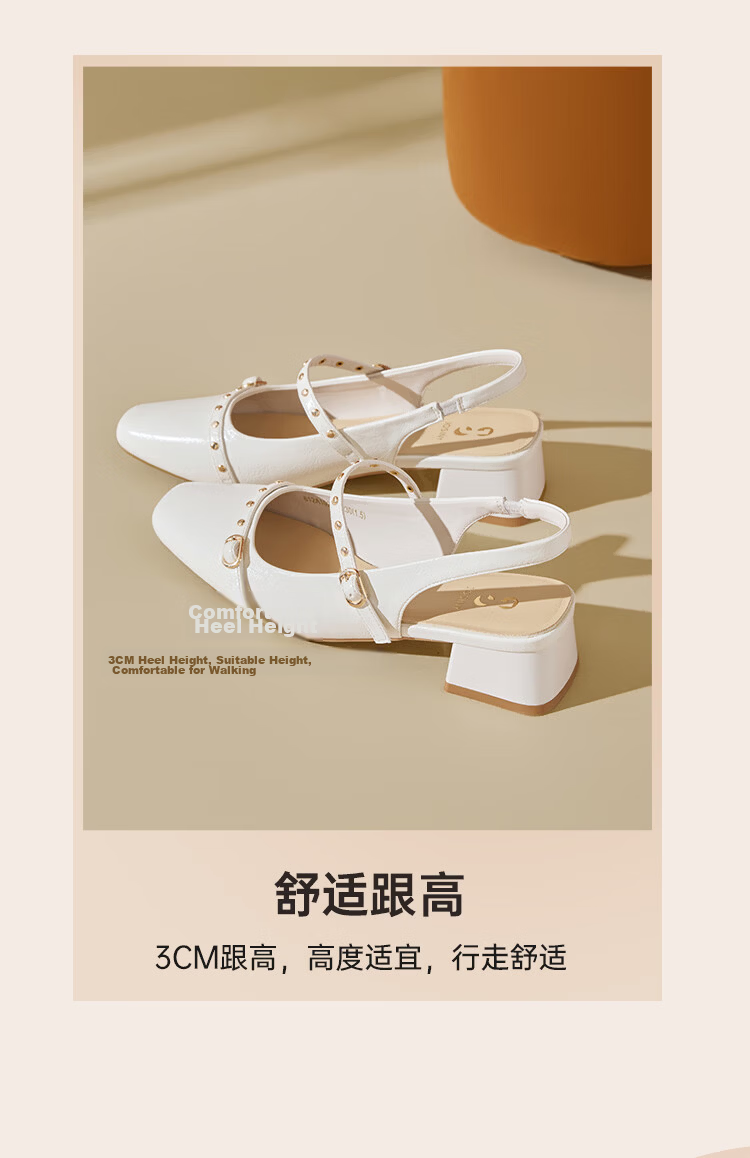Zhuoshini Women's Low-Cut Sandals 2026 New Summer Fashion Chunky Heel Mary Jane Shoes with Skirts, Off-White, Size 39 4