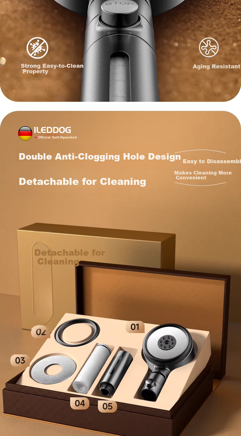 ILeddog [Germany] Pressurized Shower Head Handheld Filtered Shower Set for Home Bathroom NAL-016 19