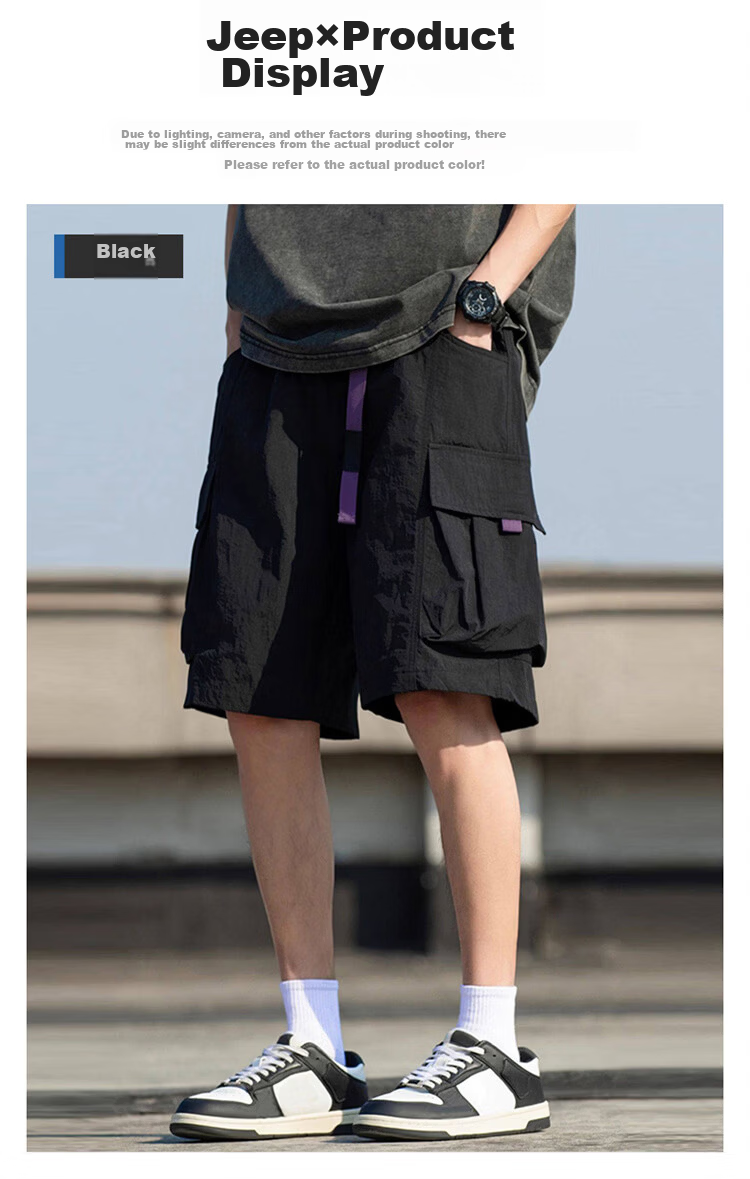 JEEP SPIRIT Men's American Style Ice Silk Shorts Summer Thin Workwear Five-Point Loose Casual Pants Black XL 11
