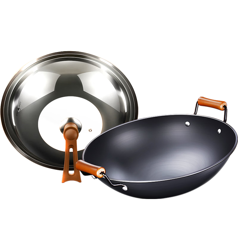 SSGP® Double-Handled Iron Wok, Preheated, Non-Coated, Specially Designed for Gas Stoves, Large Round Bottom, for Home Use, 45cm, 30274