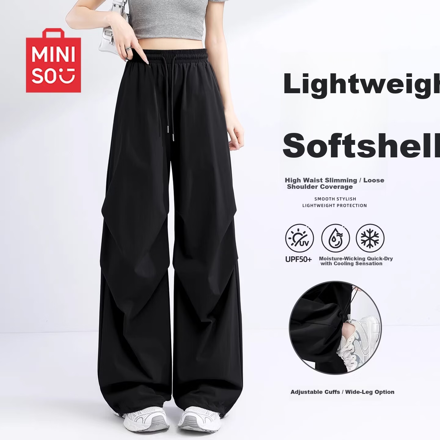 MINISO Women's Quick-Dry Pants 2026 New Spring Summer Outdoor Hiking Sports Pants Petite Black Paratrooper Cargo Pants