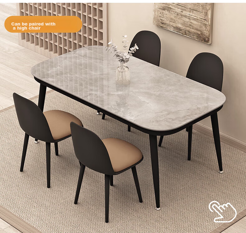 Fanshe Home Dining Table Marble Pattern Simple Small Apartment Rectangular Tempered Glass Dining Table for 4-6 People 4