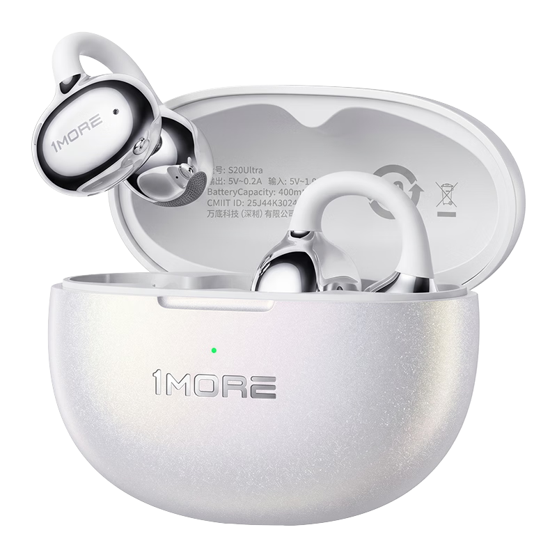 1MORE S20Ultra Bluetooth Ear Clip Bone Conduction Concept Open-Ear Noise Cancelling Headphones Pearl White