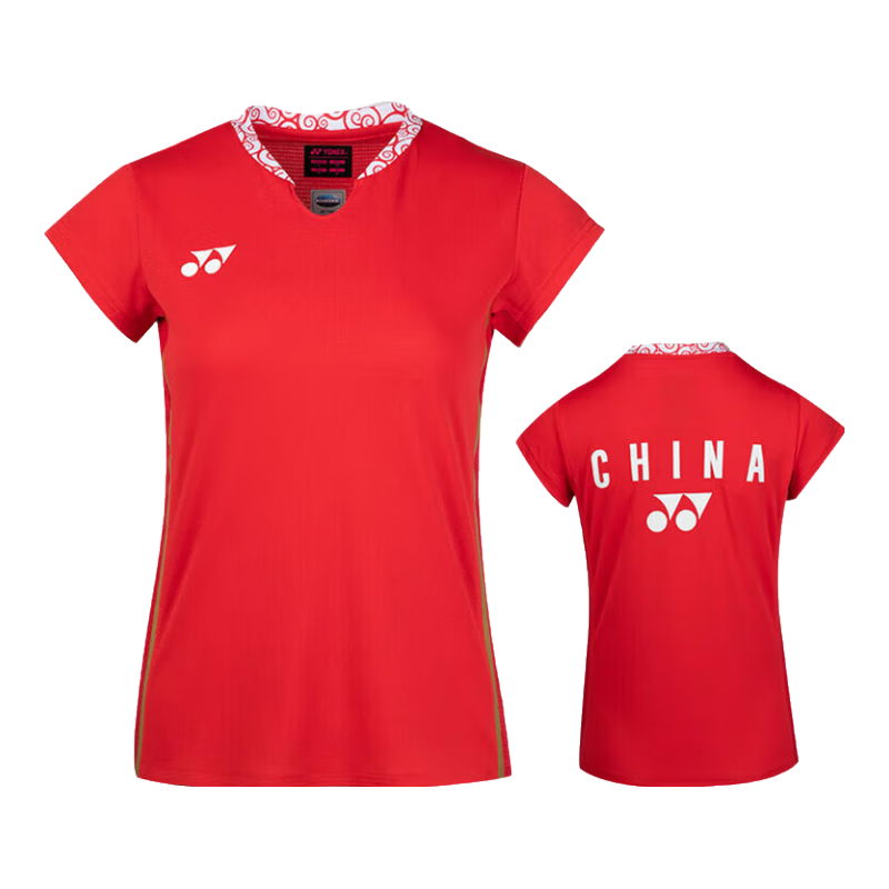 YONEX Badminton Jersey, National Team Paris Battle Uniform, Women's Sports Short Sleeve, 20883CR Diamond Red O