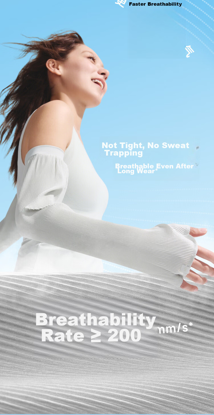 Beneunder Women's Breathable Micro-Pleated Sun Protection Arm Sleeves Ice Sleeves Ultra Lightweight Breathable Arm Sun Protection to Back of Hand AS020 Light Charcoal Gray 5