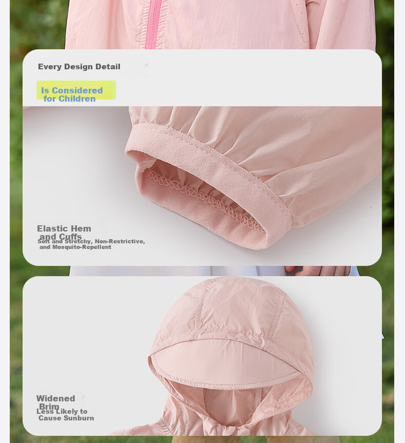 JELLYBABY Sun Protection Outdoor Windproof Pure Cotton Hooded Jacket 2026 New Summer Unisex Kids Sun Protection Coat Versatile for Middle Childhood 20