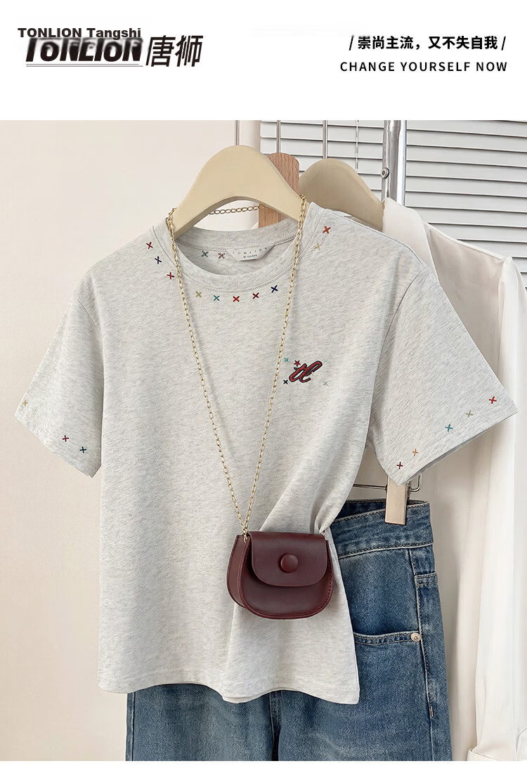 TonLion 2026 Summer New Women's Short Sleeve T-Shirt Unique Stylish Loose Fit Petite Korean Chic Early Spring Top 1