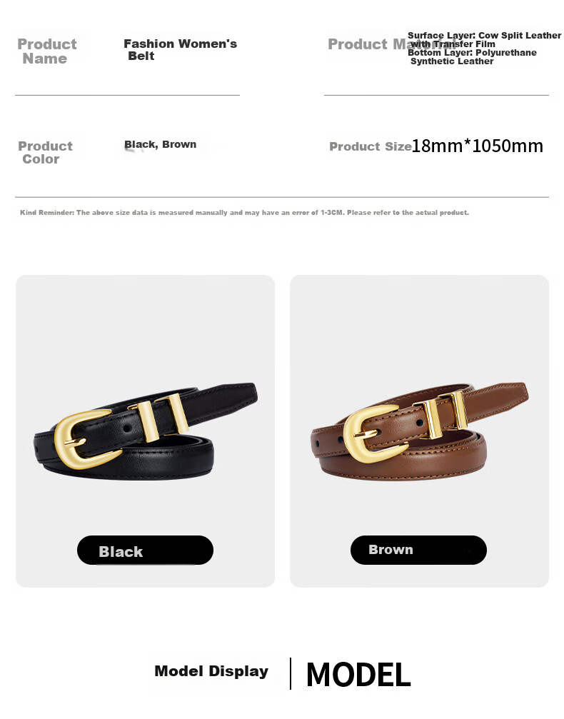 CARTELO Women's Genuine Leather Belt Cowhide Jeans Belt Korean Style Simple Versatile Pin Buckle Belt Birthday Gift for Girlfriend 11