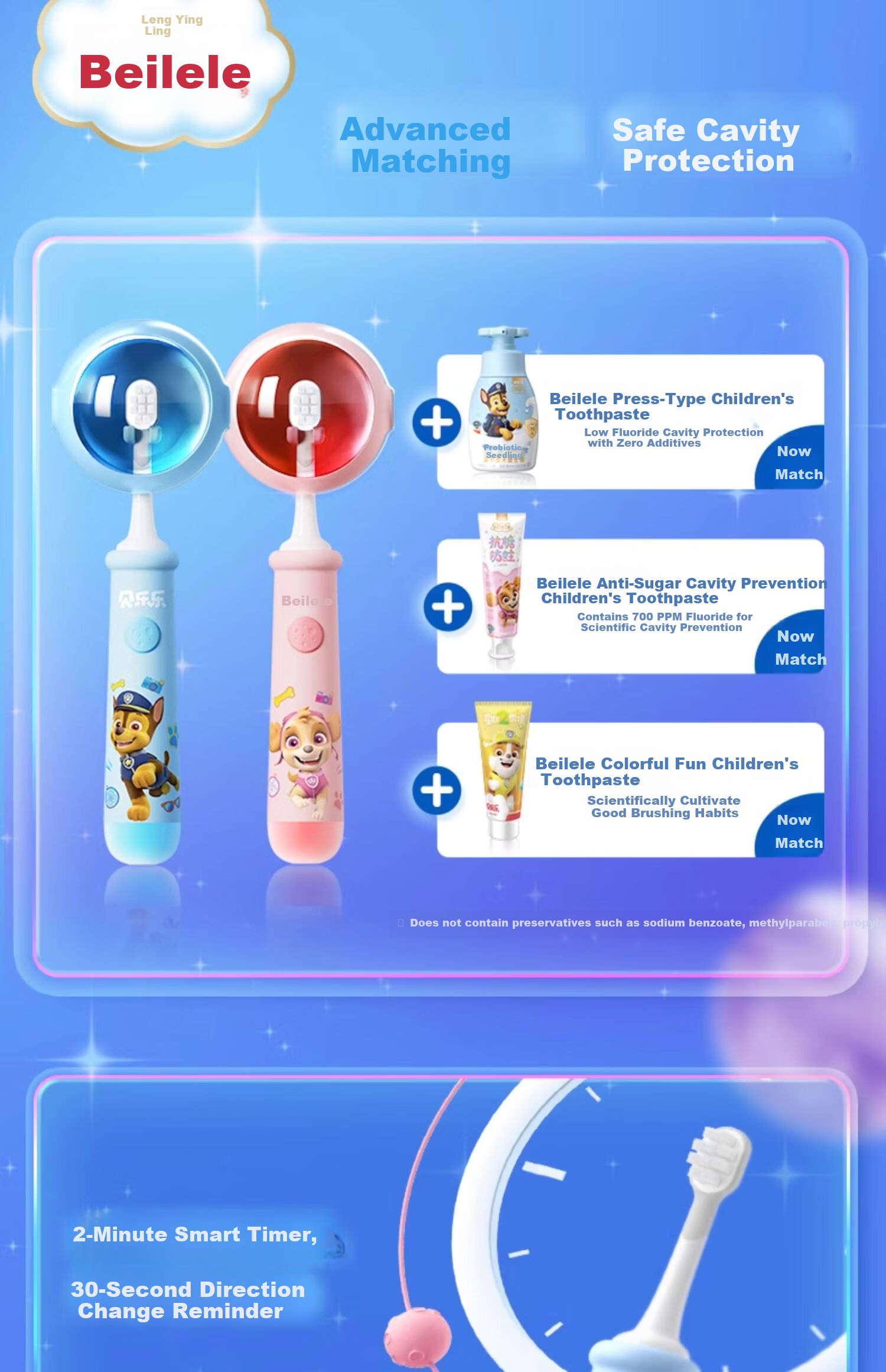 Lengsuang Children's Sonic Electric Toothbrush (Archie Edition) Anti-Cavity Soft Bristles Gum Care Smart Timer Suitable for Ages 2-12 Student Gift Birthday Gift Children's Gift 1