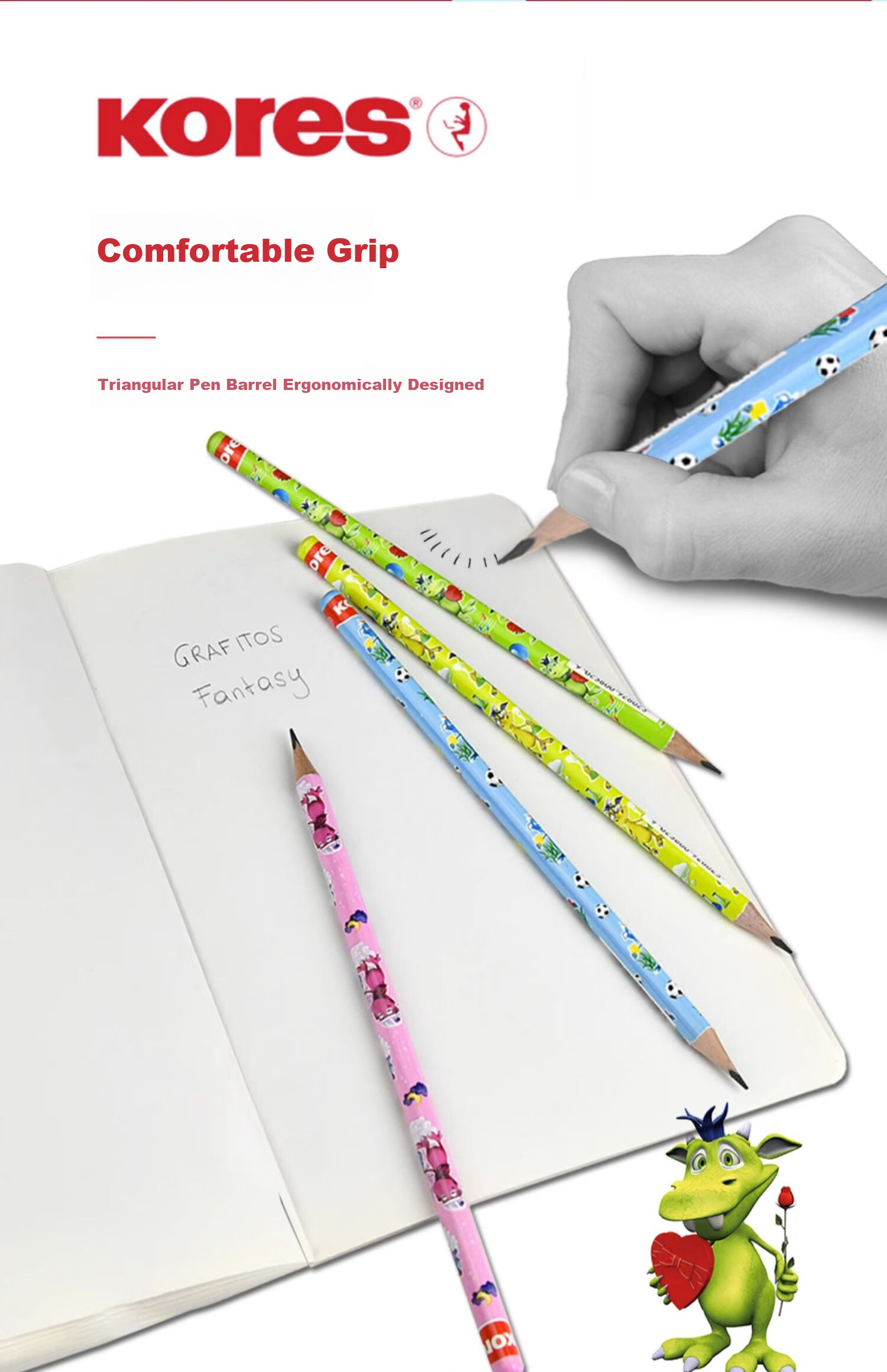 KORES Europe Kores HB Non-Toxic Pencil for Primary School First Grade Fashion Cartoon Writing Sketching Graphite Pencil Dream Series 12-Pack 92802 14
