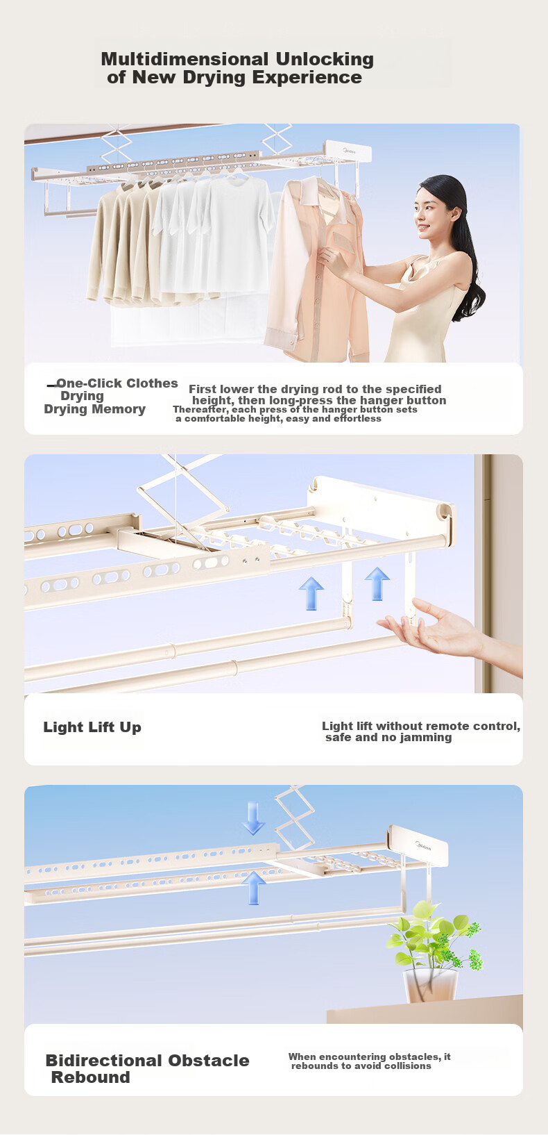 Midea Electric Clothes Drying Rack Smart Voice-Controlled Lift Ultra-Thin Dryer DH01LMAX 12