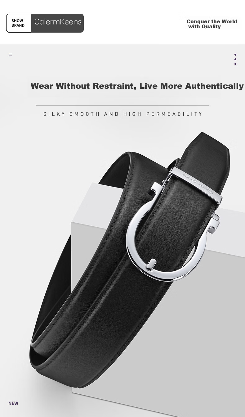Calermkeens Men's Leather Belt New No-Hole Automatic Buckle Genuine Cowhide Waistband Practical Father's Day Gift for Dad 4