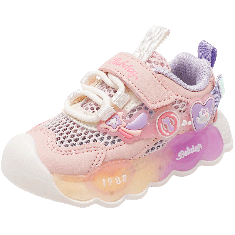 Bobdog Kids Girls Light-Up Shoes Summer Baby Mesh Shoes Toddler Walking Shoes 103352076 Soft Pink/Dreamy Purple Size 27