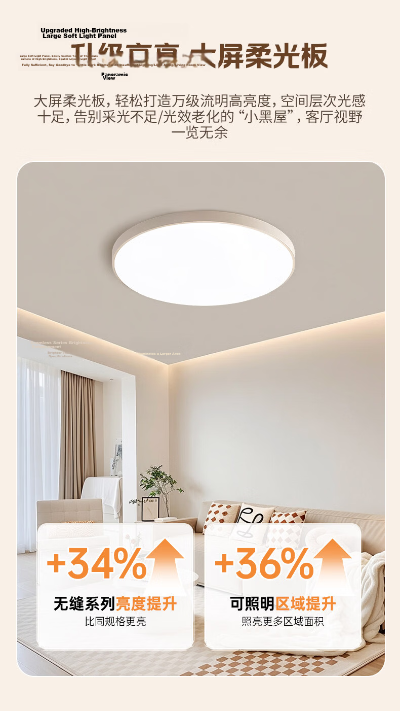AOC Eye-Care LED Ceiling Light Full Spectrum High Brightness Living Room Bedroom Study Children's Room Light with Cree LED Beads and Installation Included 14
