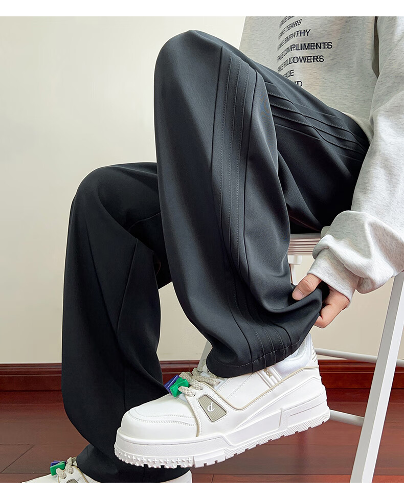 Dingfengbaoluo Casual Pants for Men, Spring And Summer Draping Loose Straight-Leg Trousers, Trendy Wide-Leg Sweatpants DFK28 Black M 13