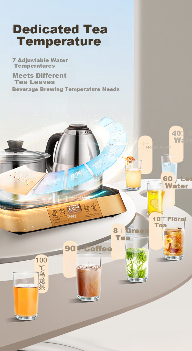 KAMJOVE EC8 Fully Automatic Water Filling Electric Kettle 1.2L 316 Stainless Steel Smart Remote Control Electric Tea Stove with Temperature Preservation and Tea Brewing Set 6