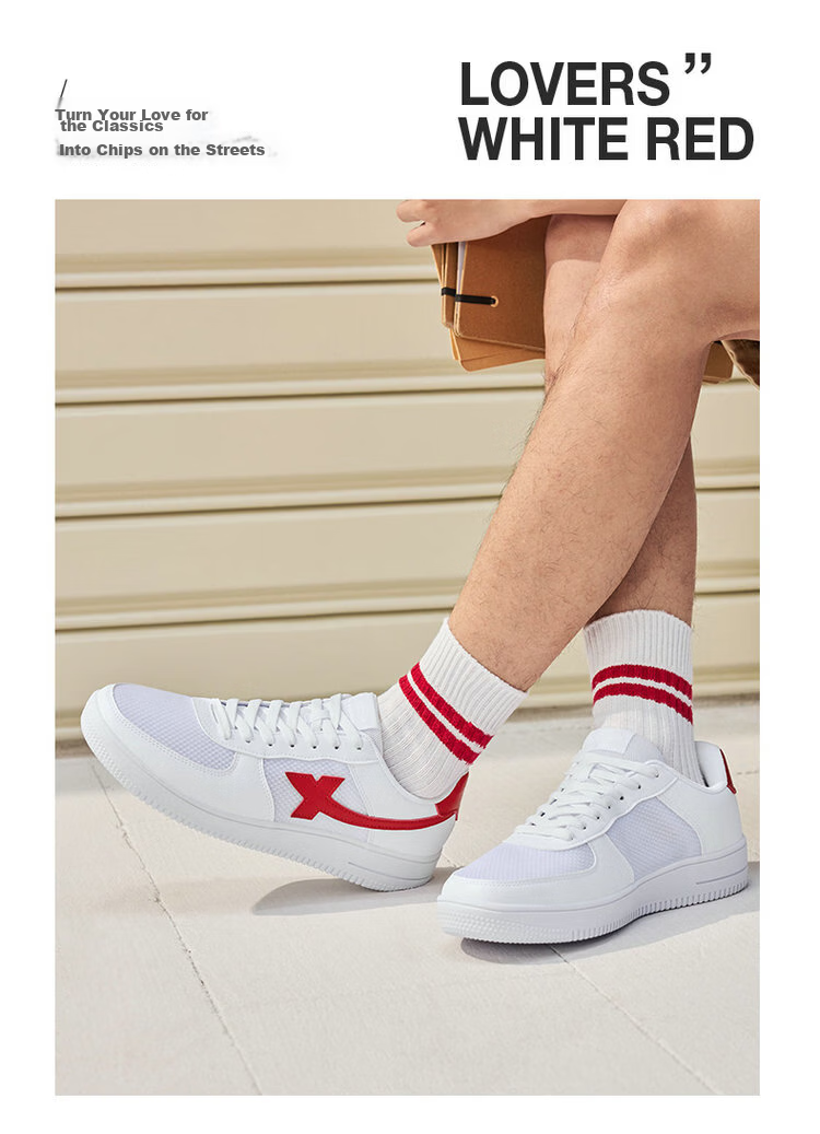 Xtep Couple Men's and Women's Sports Sneakers White Air Force One Spring Summer Mesh Breathable Lightweight Casual Shoes 10