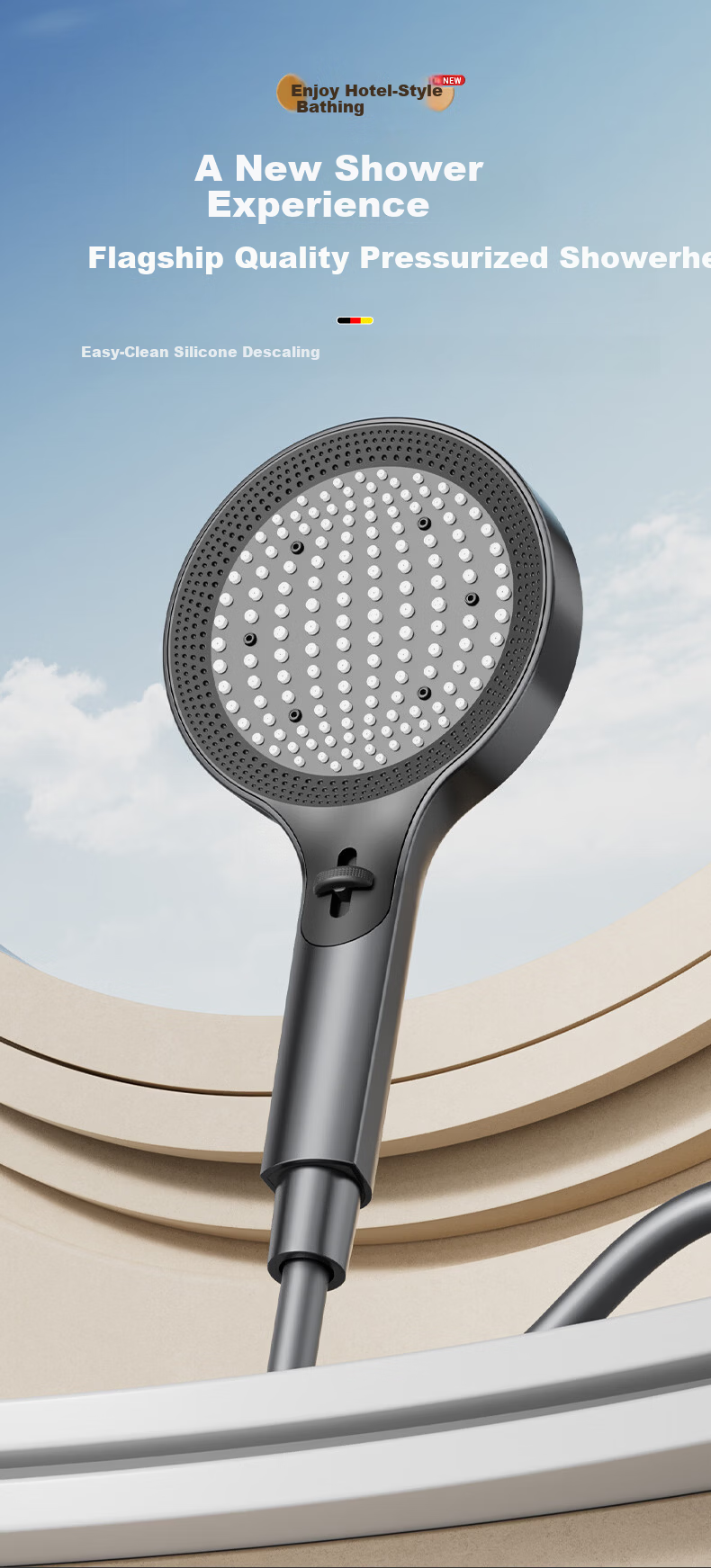 HOMK German Shower Set High-Pressure Shower Head with Hose Bathroom Shower Sprayer 1
