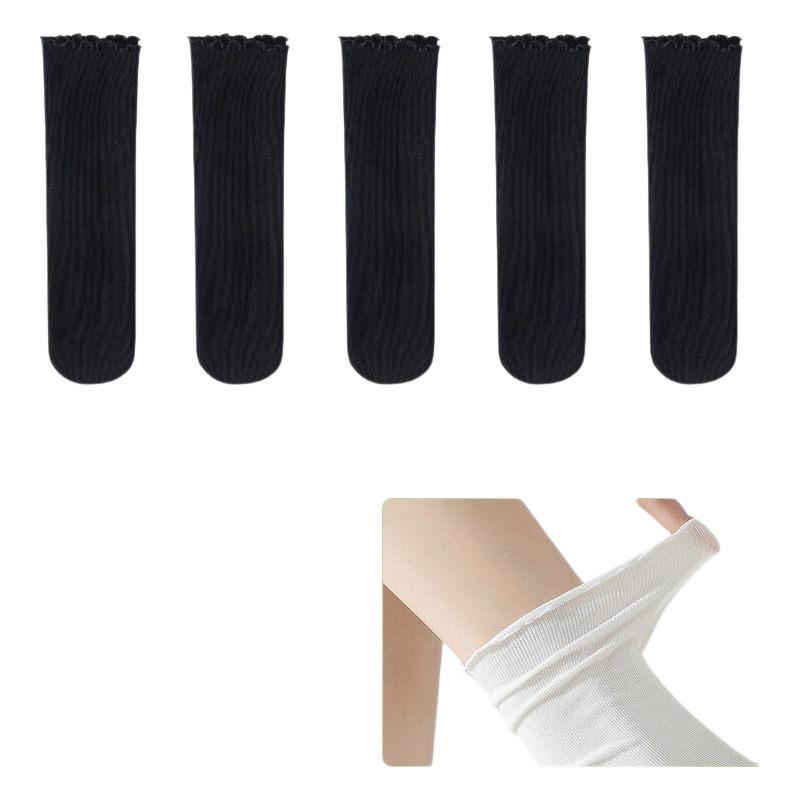 Guxu Disposable Socks Summer Thin Ice Silk Socks Women Travel Daily Use Mid-Calf Cotton Socks Black and White
