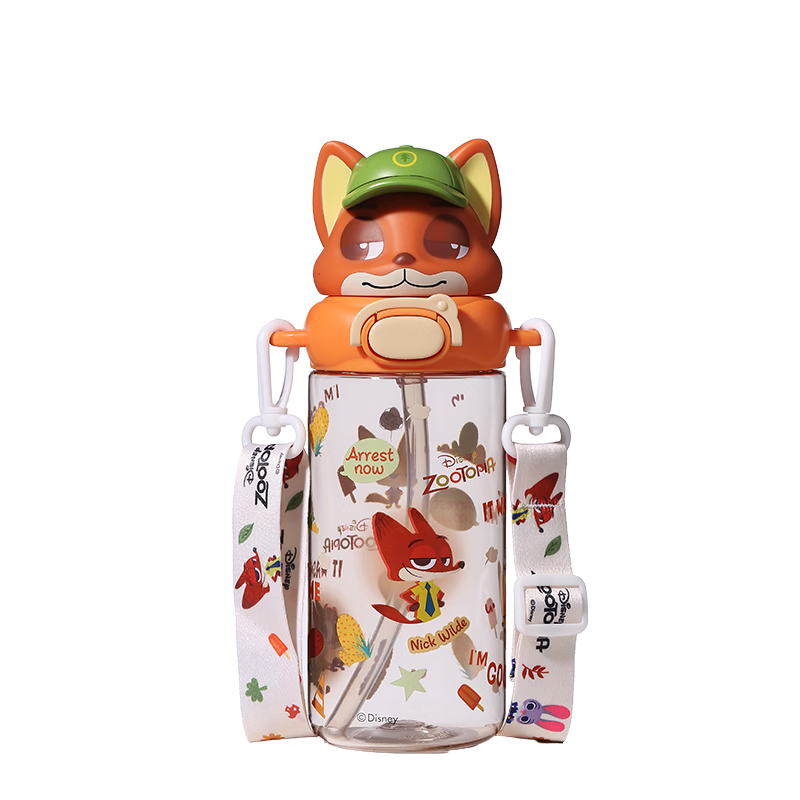 Disney Zootopia Kids Straw Cup High-Quality Summer School Plastic Cup with Strap for Boys and Girls Elementary Students