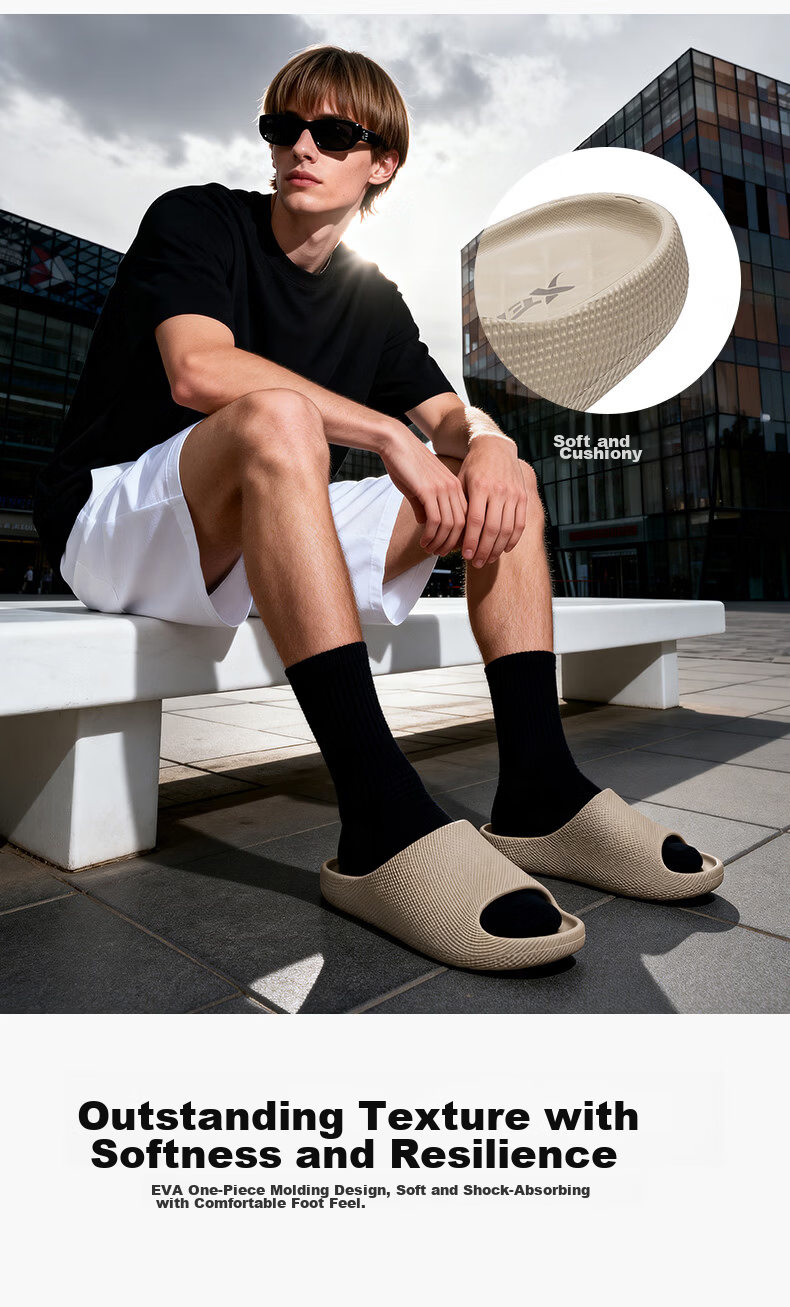XTEP Men's Sports Slippers Casual Outdoor Summer New Slide Sandals Beige Size 40-41 5