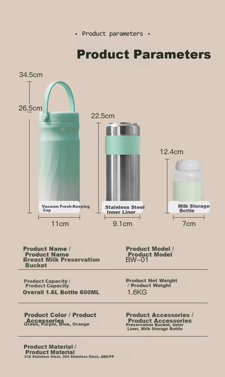 MyCarol Breast Milk Storage Cup Mommy Bag Refrigeration Box Ice Bucket Nursing Bag Stainless Steel Inner Thermal Insulation Fresh-Keeping Container 17