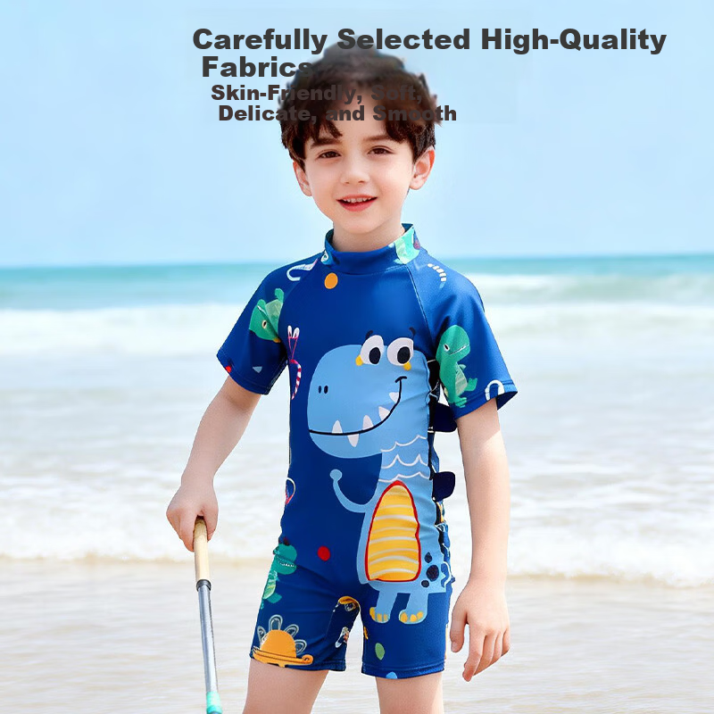 9i9 Kids Boys One-Piece Hooded Sunscreen Quick-Dry Dinosaur Party Baby Hot Spring Swimsuit B100 Blue XL