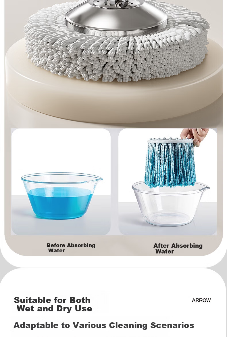Arrow Stainless Steel Rotating Mop 3-Cloth Household One-Drag Clean Hands-Free Wash Set Detachable Wet and Dry Dual-Use Floor Cleaning Tool 8